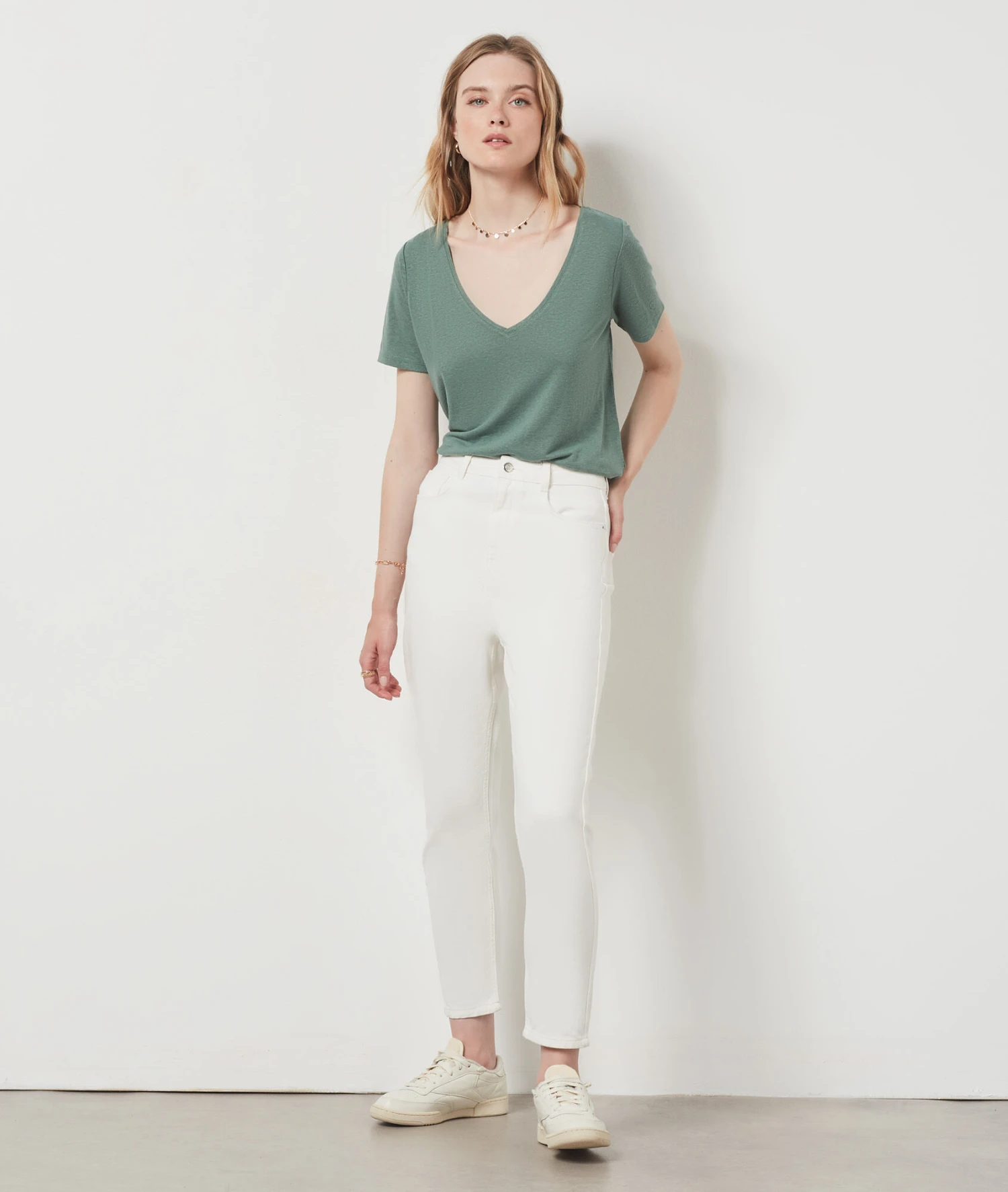 T-shirt Manches Courtes En Lin Mélangé KAKI 3 T-shirt Manches Courtes En Lin Mélangé KAKI – Bild 3