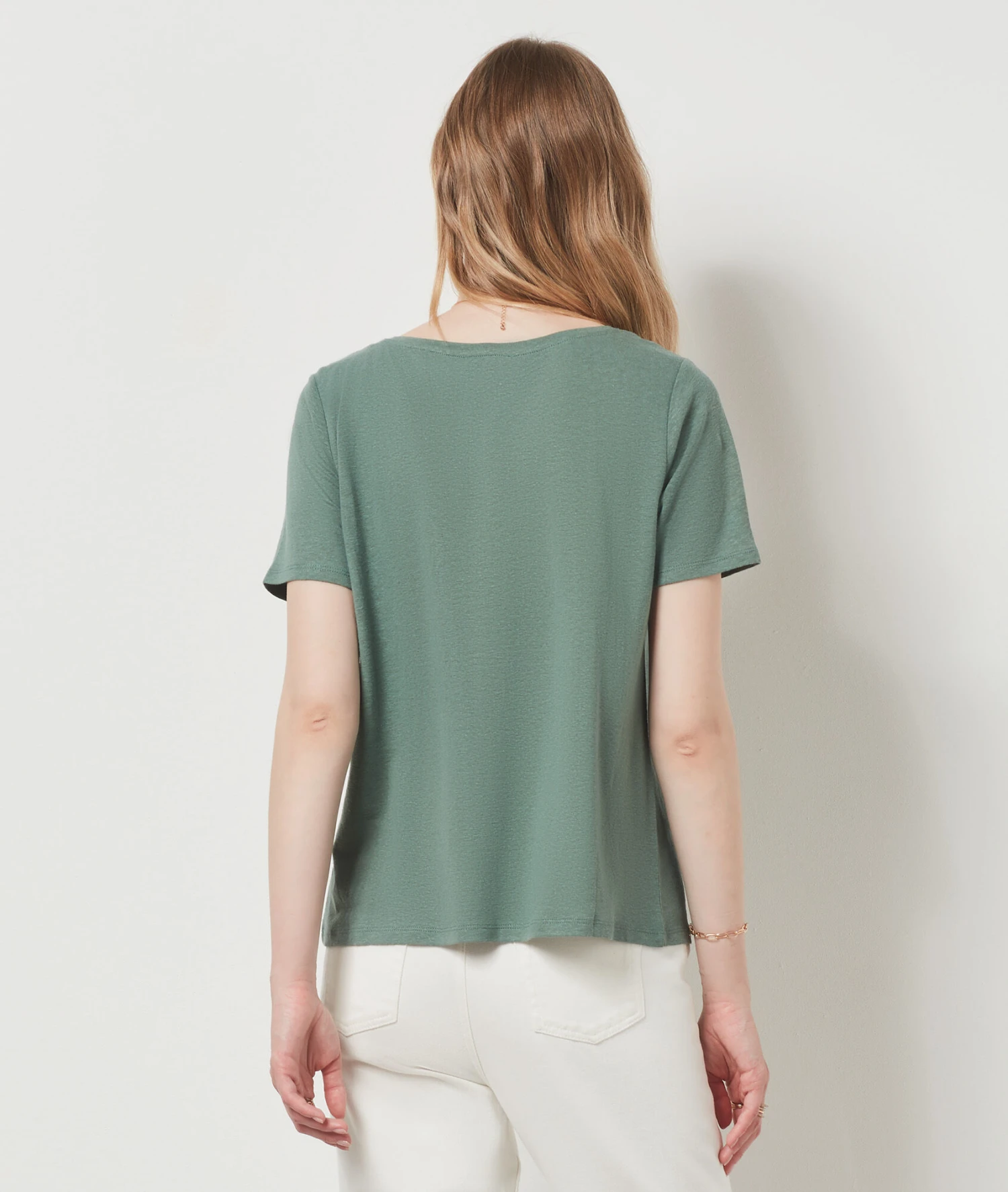 T-shirt Manches Courtes En Lin Mélangé KAKI 2 T-shirt Manches Courtes En Lin Mélangé KAKI – Bild 2