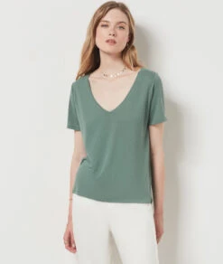 T-shirt Manches Courtes En Lin Mélangé KAKI 9 T-shirt Manches Courtes En Lin Mélangé KAKI -Etam Verkäufe 654075144 c