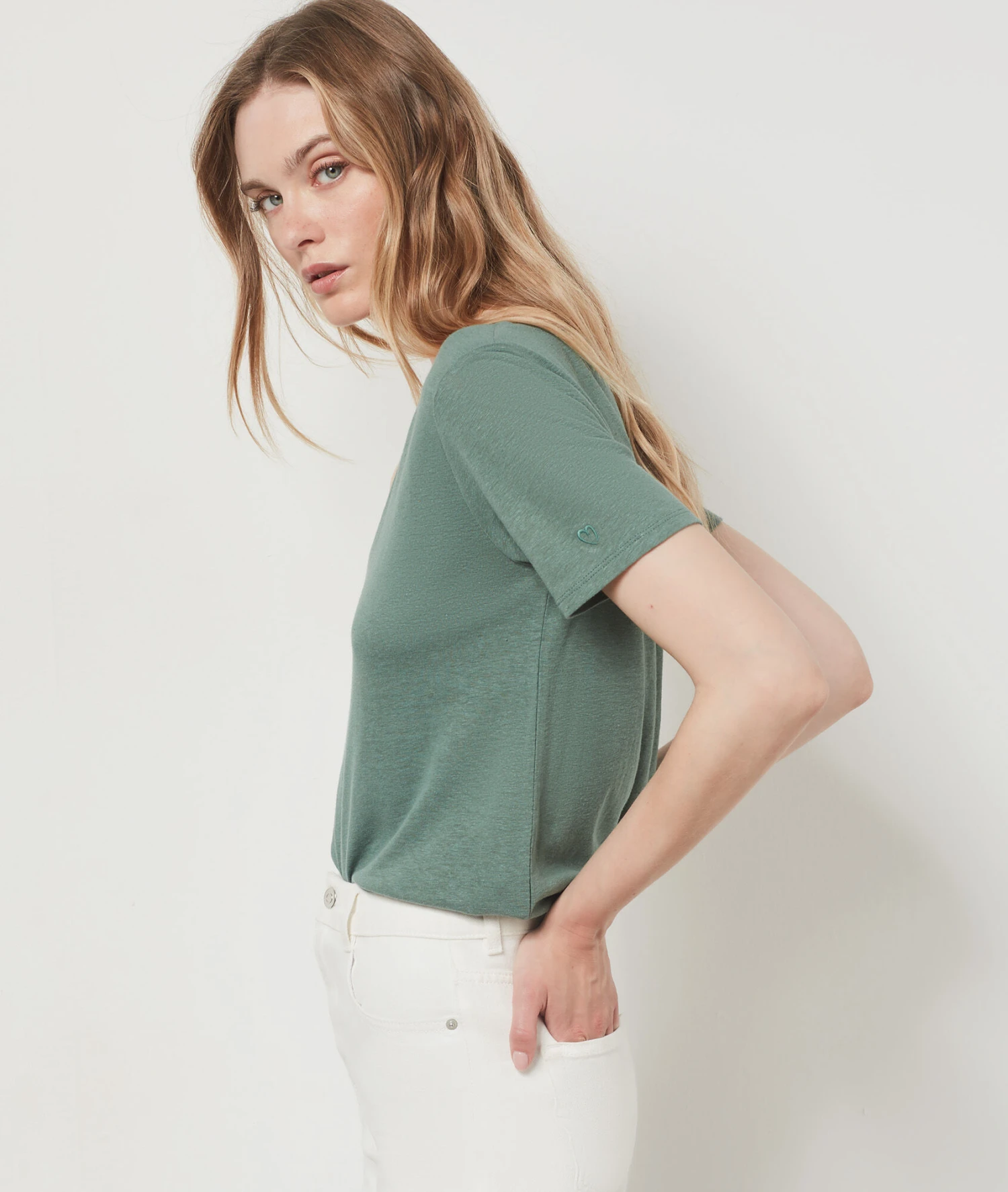 T-shirt Manches Courtes En Lin Mélangé KAKI 1 T-shirt Manches Courtes En Lin Mélangé KAKI