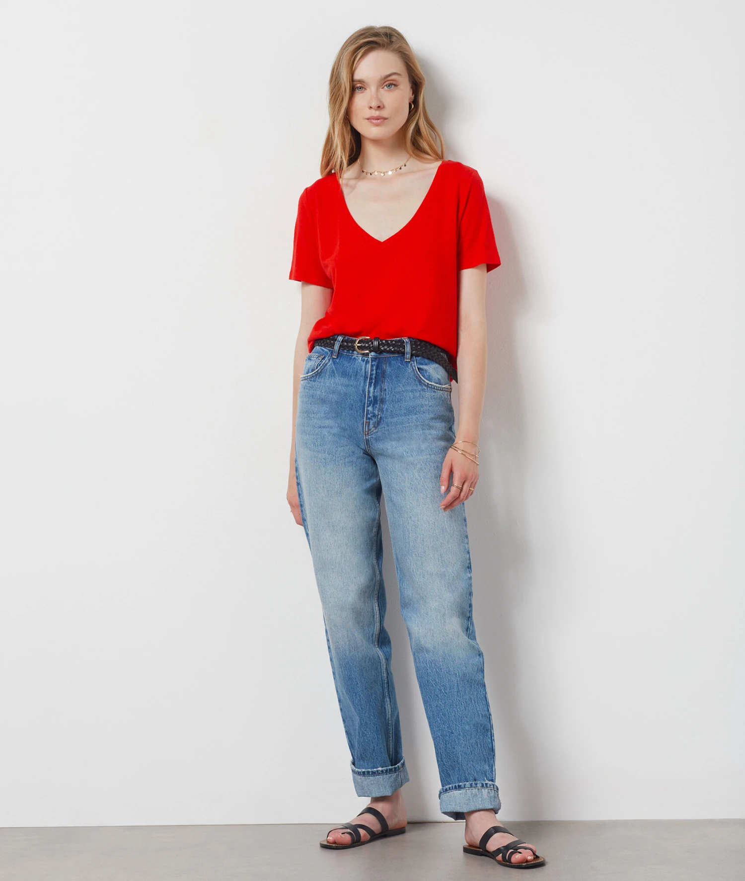 T-Shirt Mit Kurzen Ärmeln Aus Leinenmischgewebe ROT 3 T-Shirt Mit Kurzen Ärmeln Aus Leinenmischgewebe ROT – Bild 3