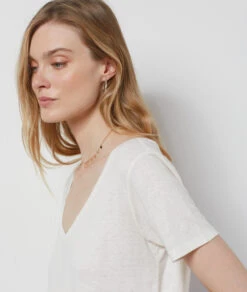 T-Shirt Mit V-Ausschnitt Und Kurzen Ärmeln Aus Leinenmischgewebe ECRU -Etam Verkäufe 654075180 b