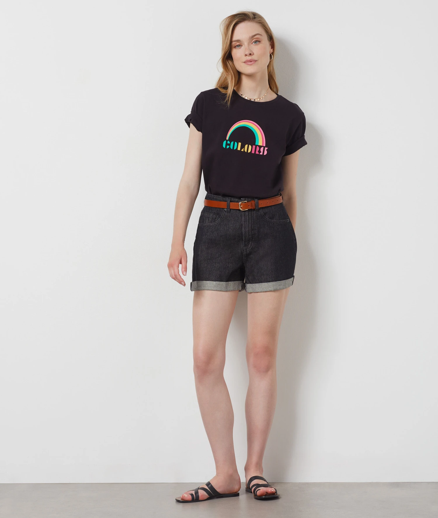 T-Shirt Mit Kurzen Ärmeln, 100 % Baumwolle „colors“ SCHWARZ 3 T-Shirt Mit Kurzen Ärmeln, 100 % Baumwolle „colors“ SCHWARZ – Bild 3