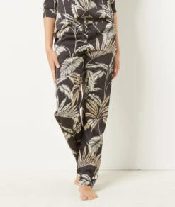 Women's Straight Leg Satin Printed Pajama Pants - Elegant Black Sleepwear -Etam Verkäufe 654083705 6