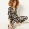 Women's Straight Leg Satin Printed Pajama Pants - Elegant Black Sleepwear