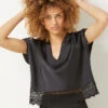 Black Satin Lace Sleep Shirt - Elegant Women's Loungewear Top -Etam Verkäufe 654083905 x