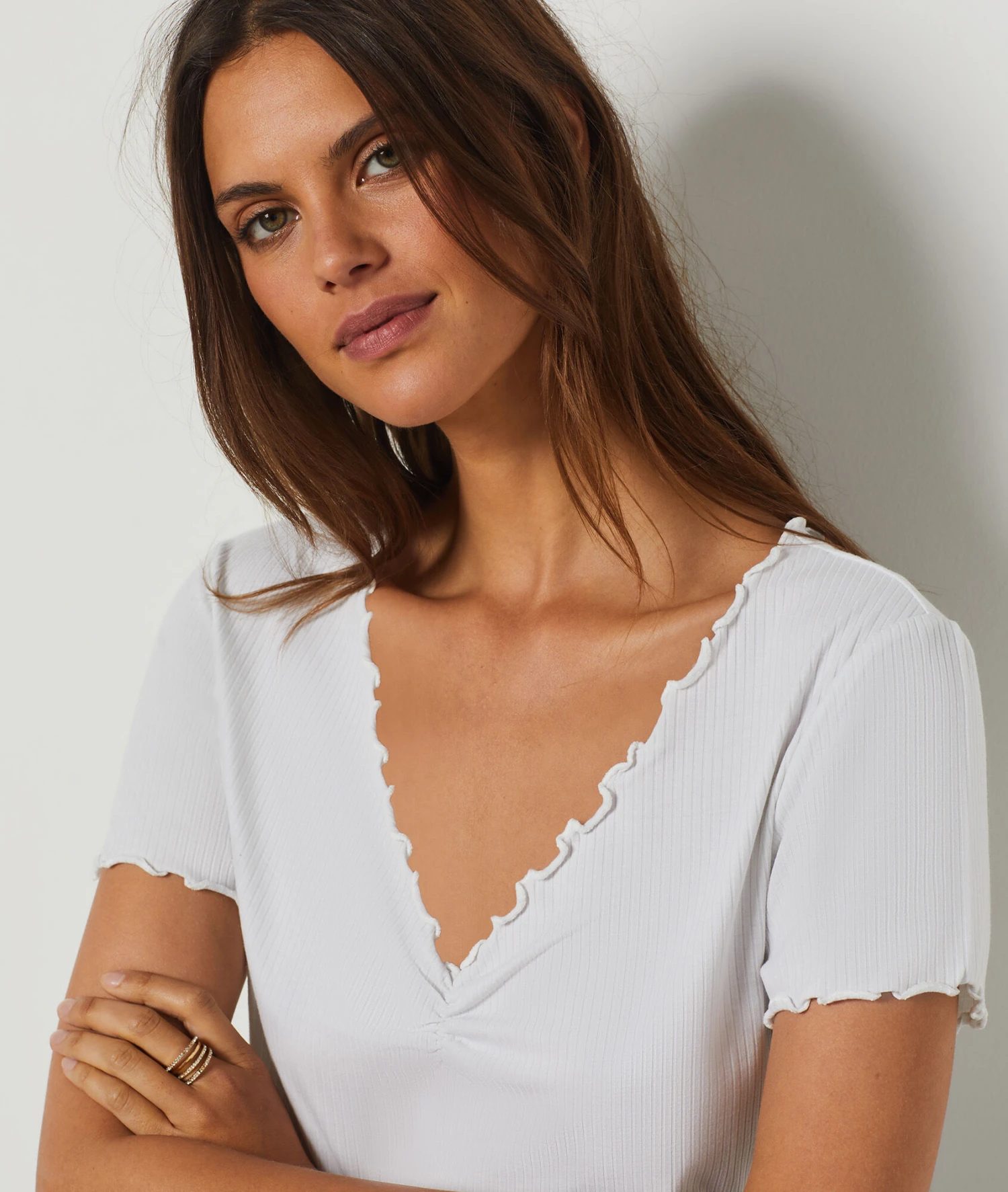 T-shirt Manches Courtes Col V ECRU 1 T-shirt Manches Courtes Col V ECRU