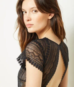 Diamant Body Manches Courtes En Dentelle NOIR -Etam Verkäufe 654089205 b