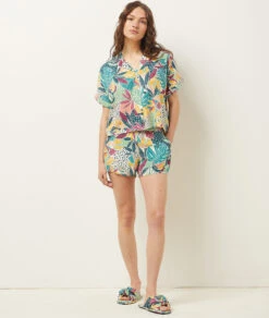 Bloom Pyjama-Shorts mit exklusivem Print in Grün