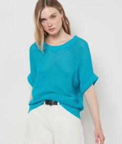 Pull Manches Courtes En Maille BLEU
