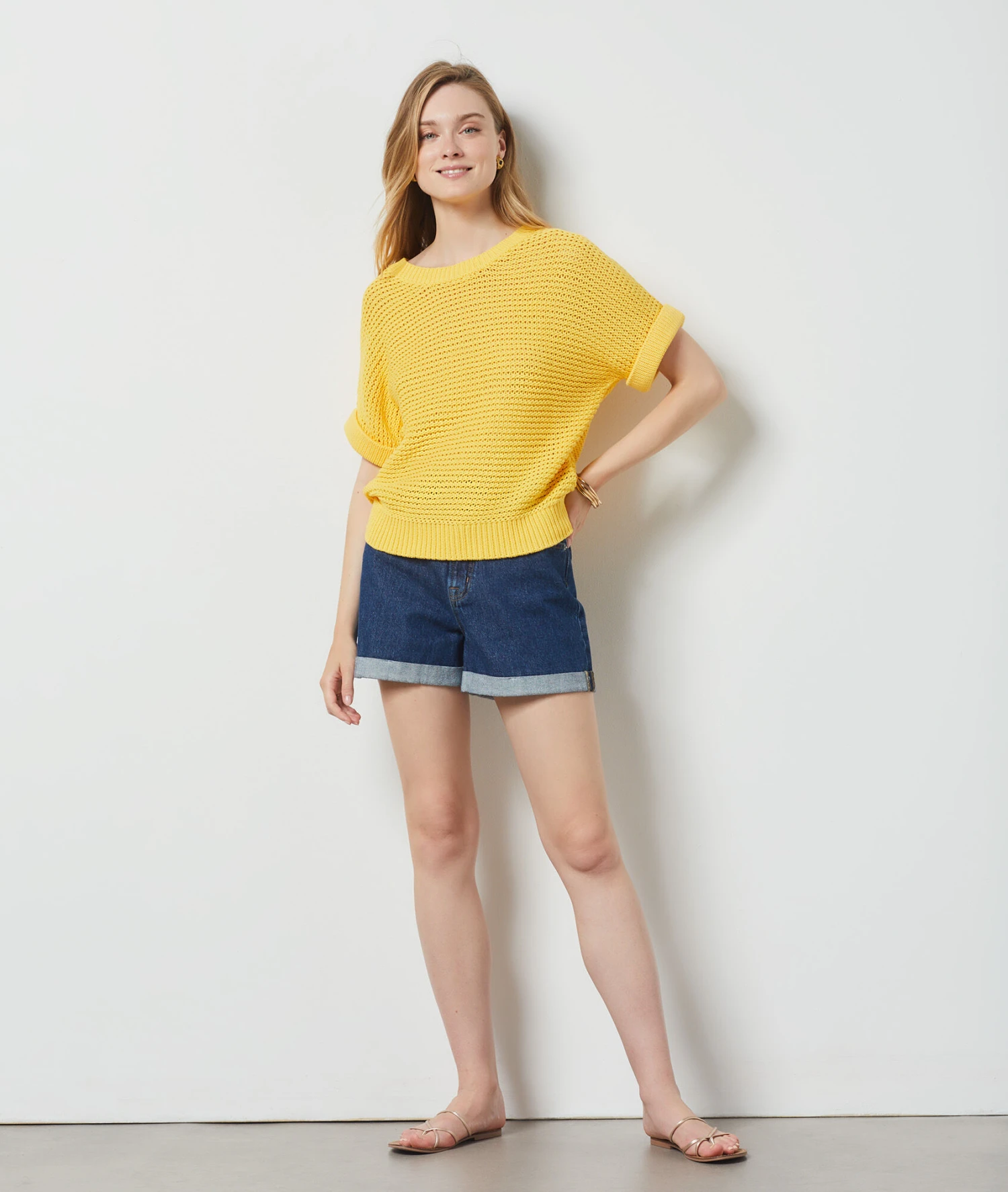 Pull Manches Courtes En Maille JAUNE 3 Pull Manches Courtes En Maille JAUNE – Bild 3