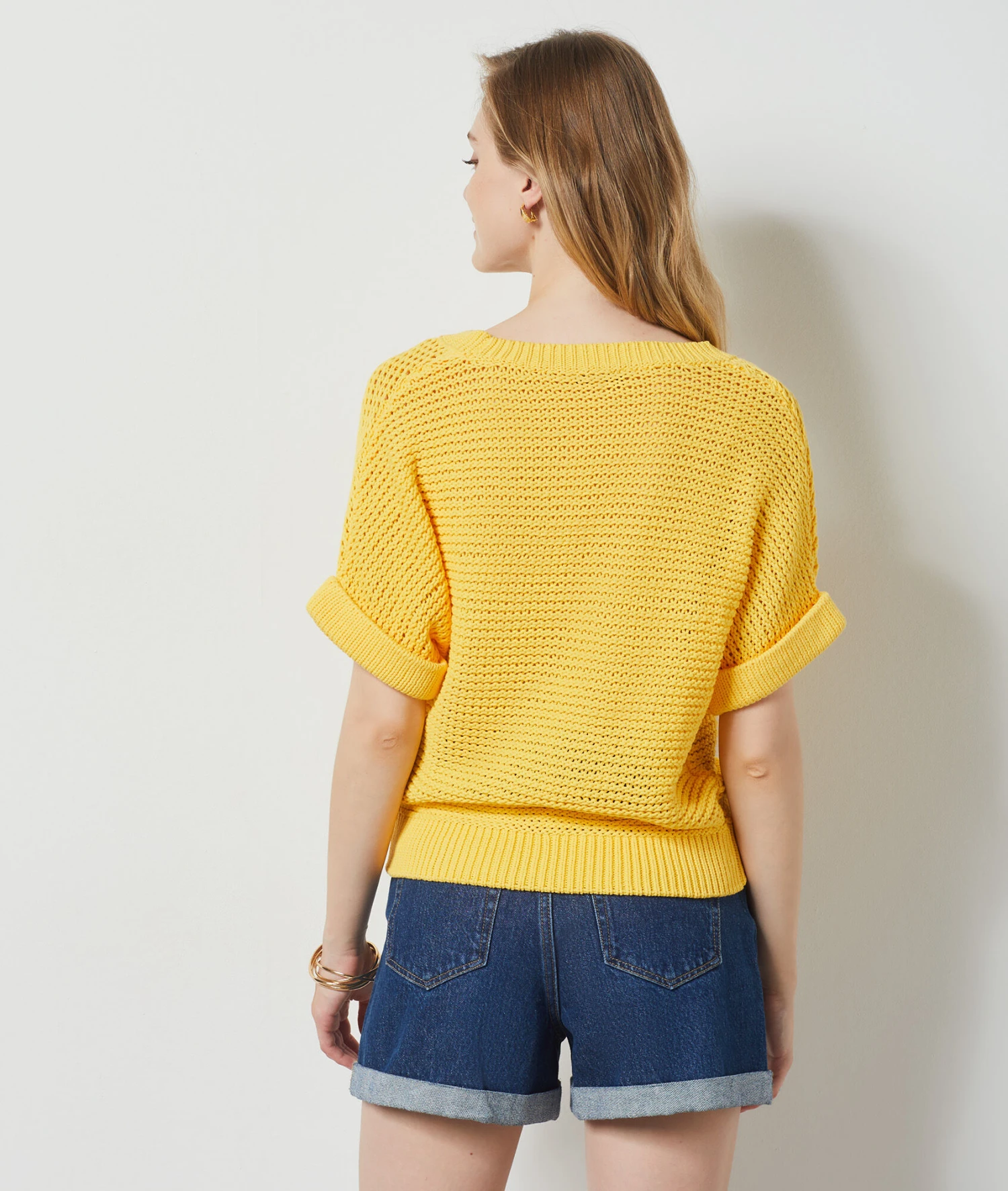Pull Manches Courtes En Maille JAUNE 2 Pull Manches Courtes En Maille JAUNE – Bild 2