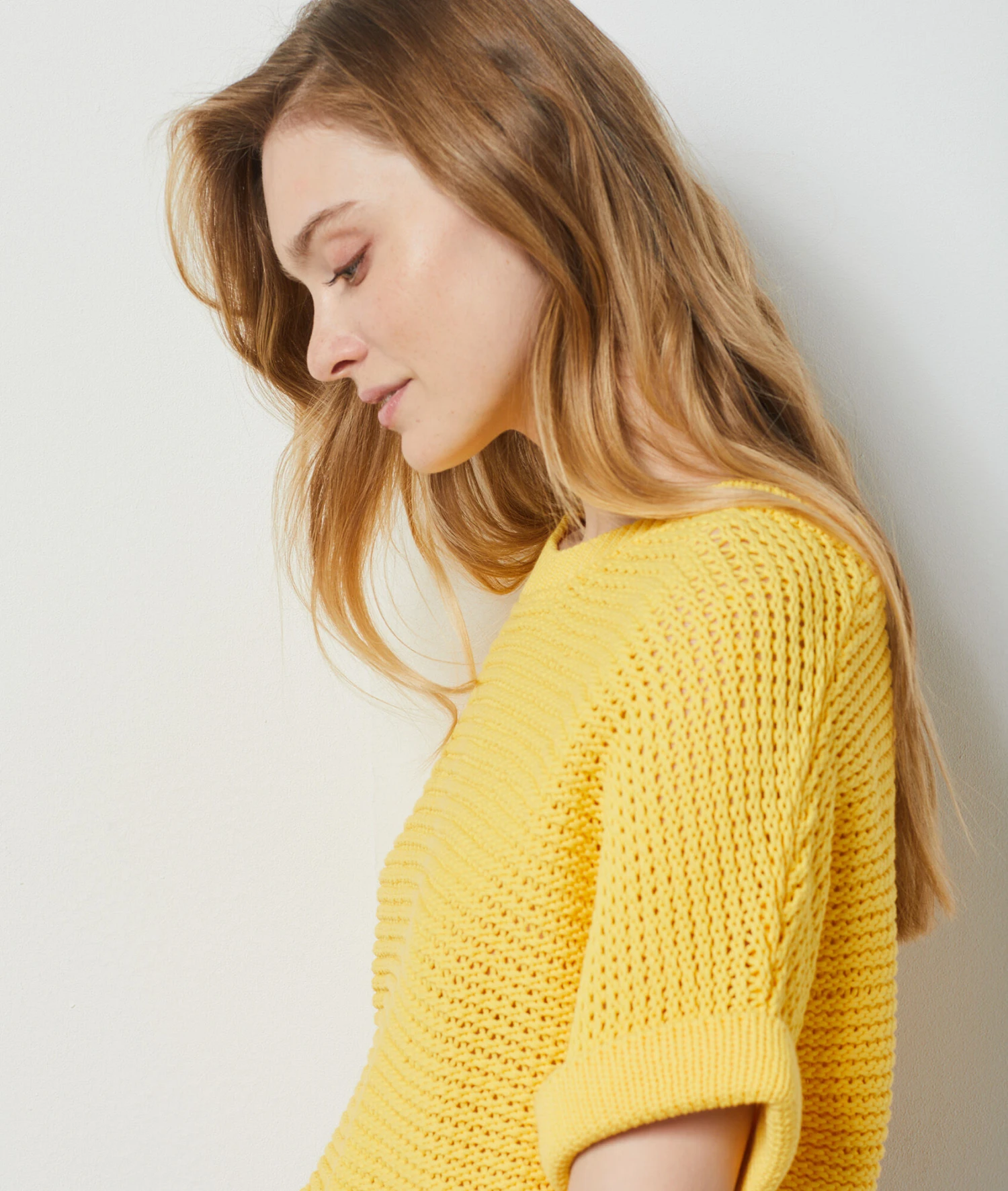 Pull Manches Courtes En Maille JAUNE 4 Pull Manches Courtes En Maille JAUNE – Bild 4