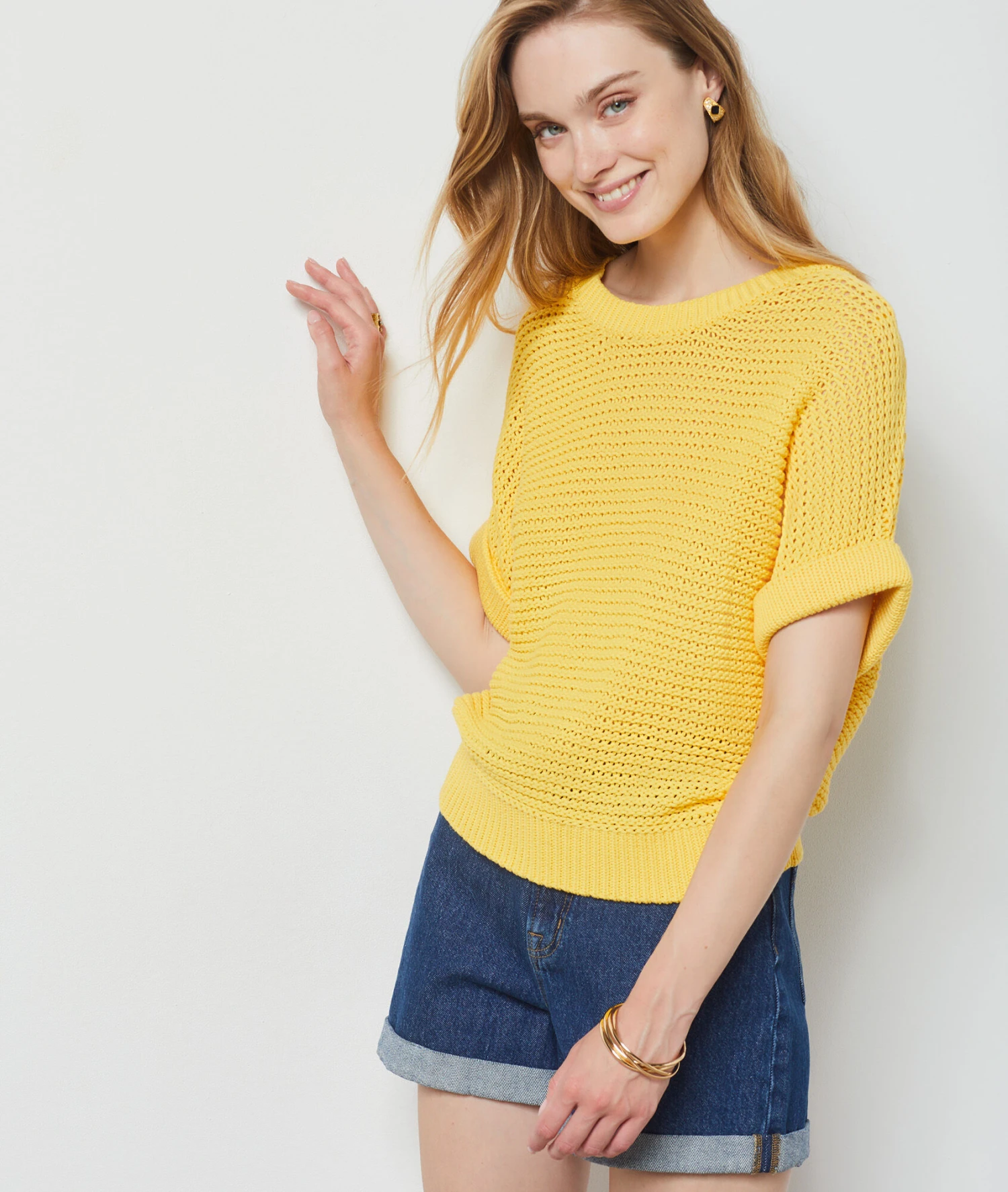 Pull Manches Courtes En Maille JAUNE 5 Pull Manches Courtes En Maille JAUNE – Bild 5