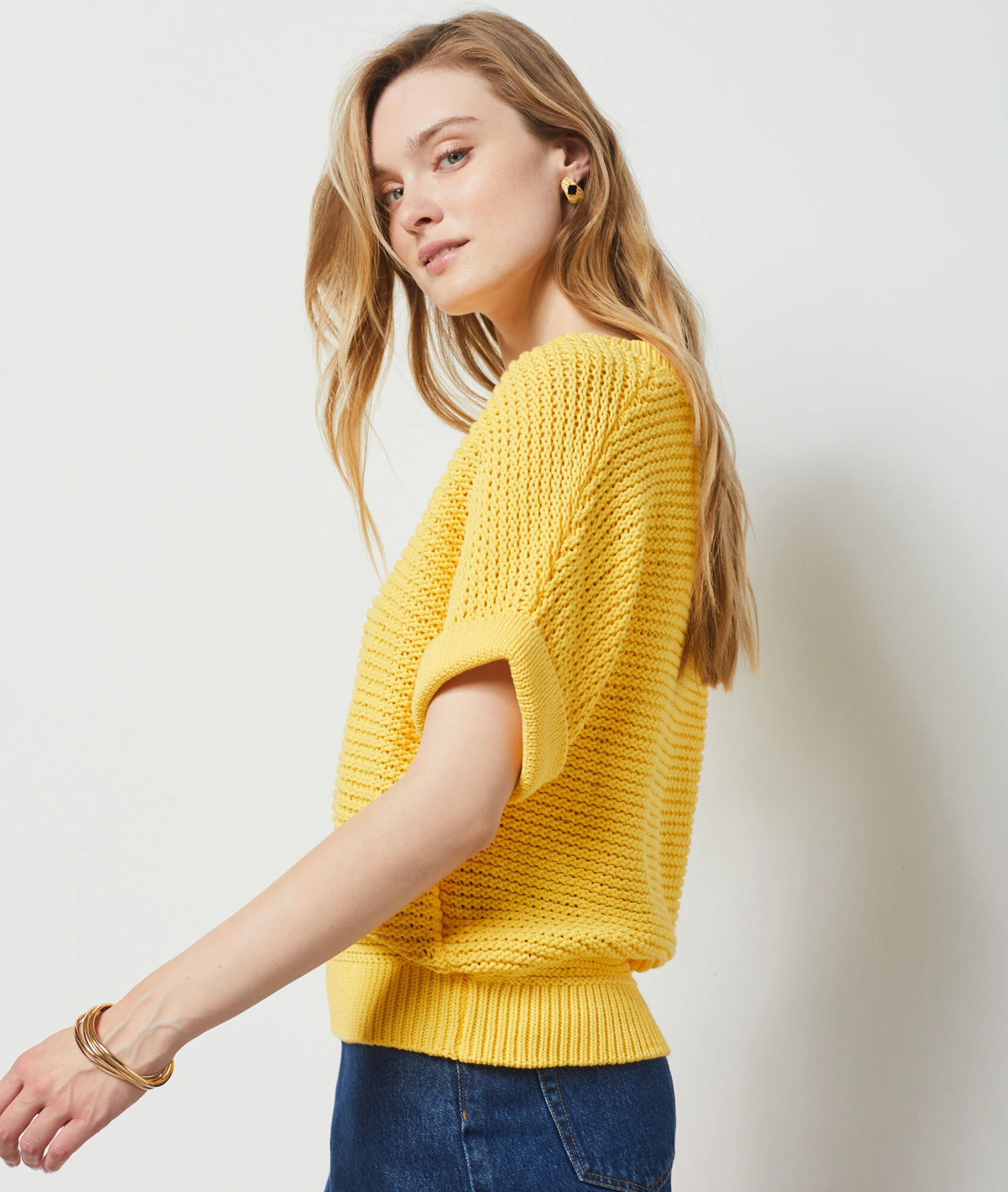 Pull Manches Courtes En Maille JAUNE 1 Pull Manches Courtes En Maille JAUNE
