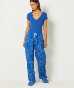 Royal Blue Printed Mule Slippers - Comfortable Slip-On Indoor Footwear 7 Royal Blue Printed Mule Slippers - Comfortable Slip-On Indoor Footwear -Etam Verkäufe 654103423 6