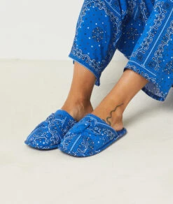 Royal Blue Printed Mule Slippers - Comfortable Slip-On Indoor Footwear