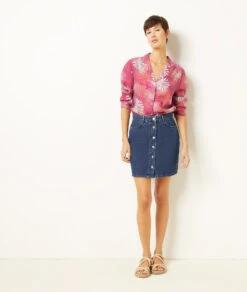 Elegantes Pyjamahemd in Lila mit Seidenglanz & Print