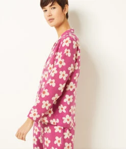 Seidiges Pyjamahemd mit elegantem Print - Langärmeliges Nachtoberteil in Mauve