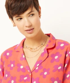 Elegantes Pyjamahemd in Seiden-Optik mit Exklusivem Print – Orange -Etam Verkäufe 654137518 b