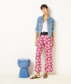 Seidig Schimmernde Pyjamahose mit Print in Mauve