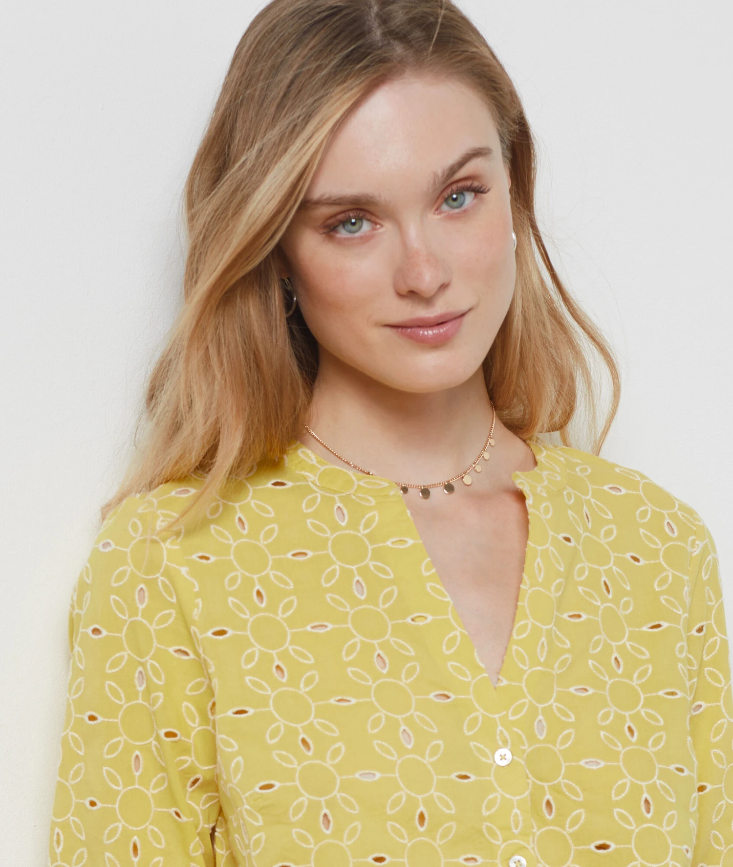 Chemisier à Broderies 100% Coton JAUNE 4 Chemisier à Broderies 100% Coton JAUNE – Bild 4