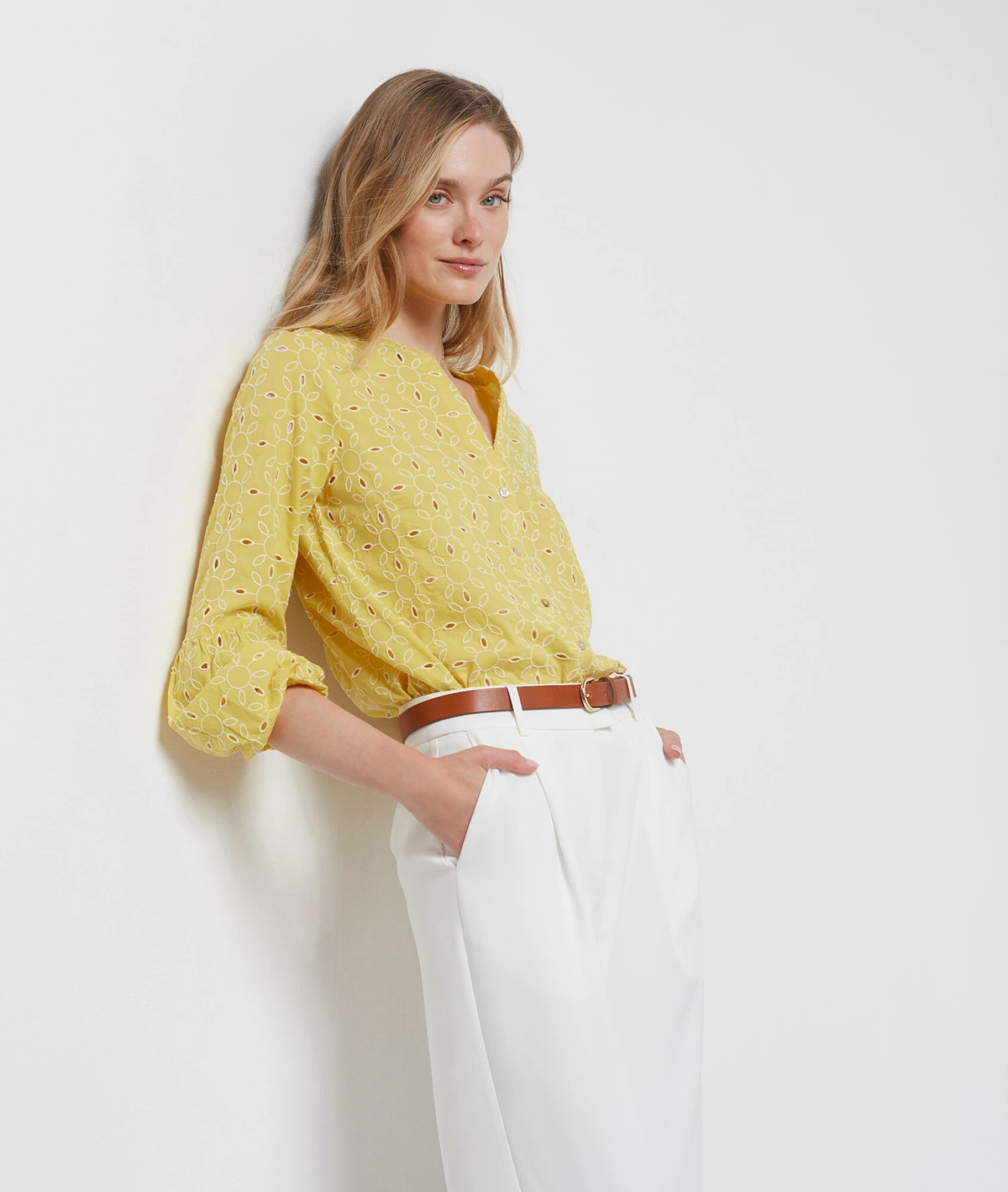 Chemisier à Broderies 100% Coton JAUNE 5 Chemisier à Broderies 100% Coton JAUNE – Bild 5