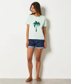 T-shirt Imprimé Palmier 100% Coton BLEU CIEL -Etam Verkäufe 654145320 6