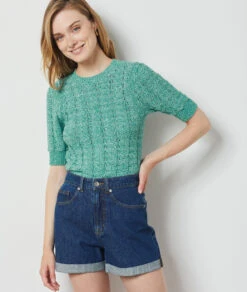 Pull En Maille Manches Courtes VERT