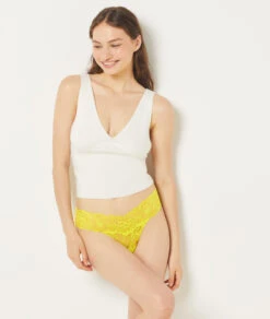 SWEET Tanga En Dentelle JAUNE ACIDULE - Vibrant Lace Lingerie