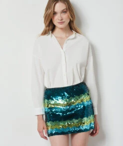Jupe Courte à Sequins VERT -Etam Verkäufe 654147346 c