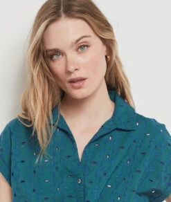 Chemisier à Broderies 100% Coton BLEU VERT 8 Chemisier à Broderies 100% Coton BLEU VERT -Etam Verkäufe 654148231 b