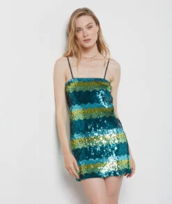 Robe Courte à Sequins VERT -Etam Verkäufe 654155546 c