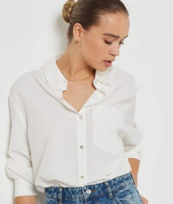 Hemdbluse Aus Baumwollmischgewebe WEIß -Etam Verkäufe 654211301 c