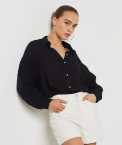 Hemdbluse Aus Baumwollmischgewebe SCHWARZ