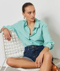 Gestreifte Hemdbluse ANIS ABSINTH 9 Gestreifte Hemdbluse ANIS ABSINTH -Etam Verkäufe 654222441 c